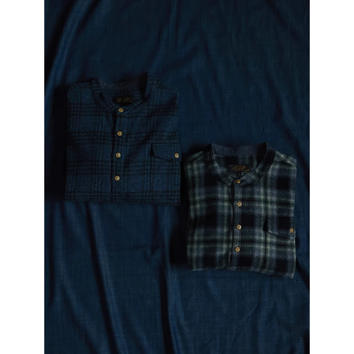 

Second Order Band Collar Flannel Shirt Retro Style Woolen Plaid Pullover Shirt