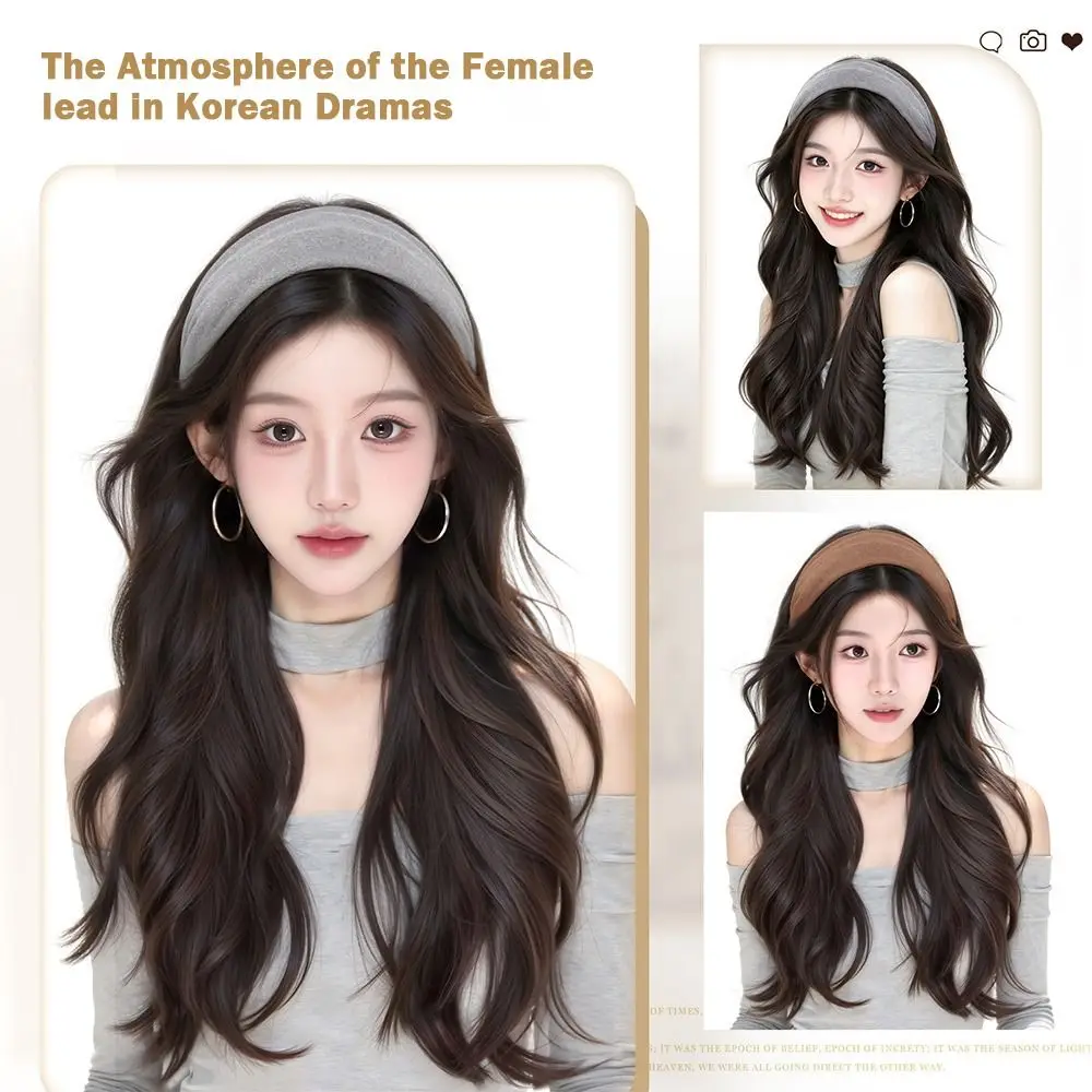 

Trendy Long Wavy Curly Headband U-Shape Natural Hairpieces Synthetic Hair Extension Half-head Cover for Women