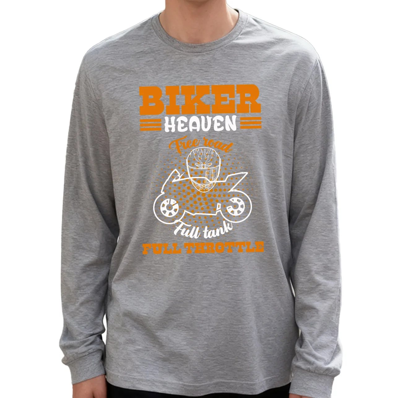 Мужская футболка Biker Heaven с длинным рукавом, 100% хлопок, 180 г, с круглым вырезом, повседневный стиль, мягкая и дышащая