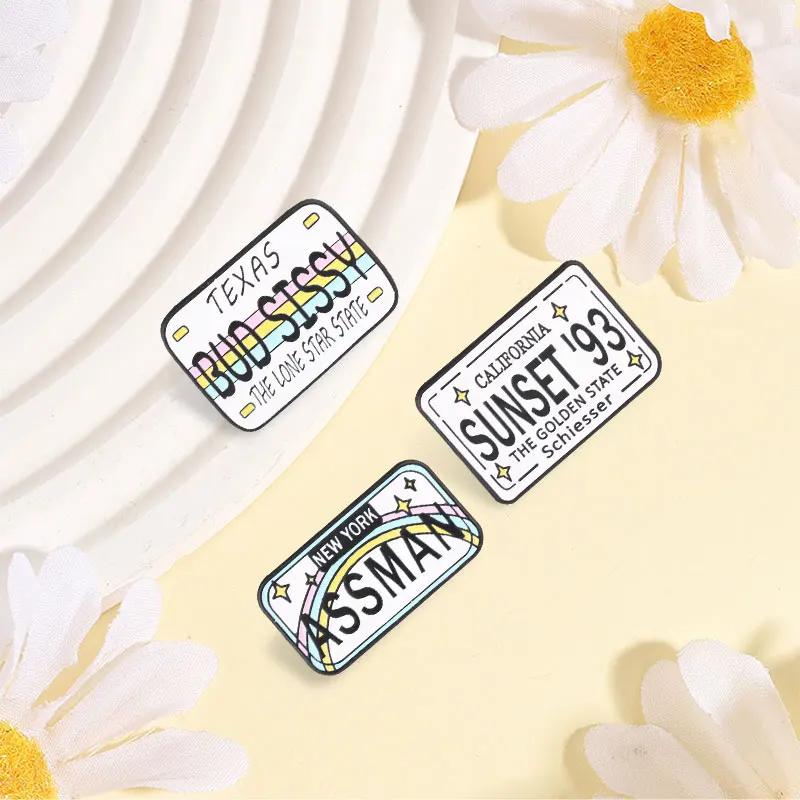 Pop Culture License Plate Enamel Pins TV Show Memes Brooches Sassy Lapel Badges New York California Texas Jewelry Gift view 6