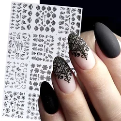 1PCS Black White Nail Stickers Flower Leaf Necklace 3D Sliders Decal Gel Polish Sticker DIY Design Manicure Tips HBJY373-384