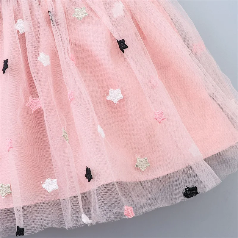 Baby Girls Dresses Summer 1-4Years Kids Tulle Dress Ruffles Sleeve Denim Cotton Mesh Toddler Children Clothing Casual Wear A458