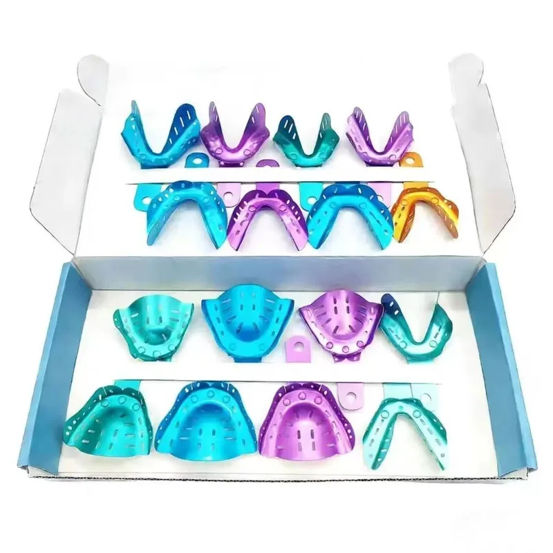 16 Pcs Edentulous Jaw Impression Aluminum Tray, Full Mouth Adsorbent Denture Precision Impression Tray S