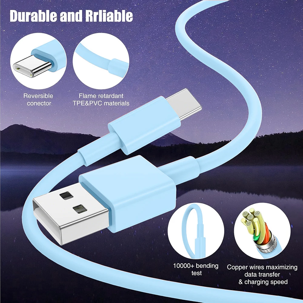 Multi Color USB A to Type C Cable Date Sync Fast Charging For Samsung Huawei Xiaomi Android Type-C Mobile Phone Charging Line
