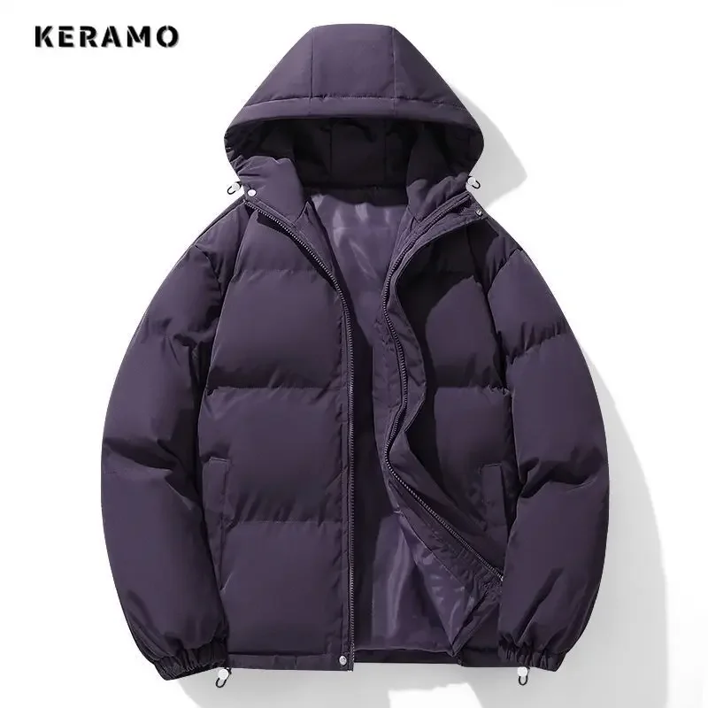 Women Casual All-match Long Sleeve Simple Zipper Parkas 2024 Winter Oversized Fashion Warm Outerwear Jacket Solid Hooded Coat