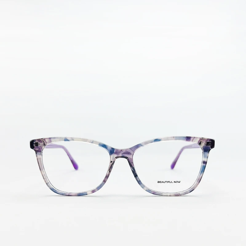아름다운 지금 레오파드 퍼플 아세테이트 안경테 패셔너블한 광학 안경 처방 렌즈 여성용 맞춤형 렌즈