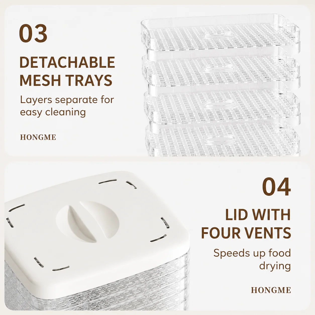 Lebensmittel-Dehydriergerät mit 5 Ebenen, 72-Stunden-Timer, 35-70 ° C Smart Touch Control Trocknungsmaschine für Obst, Fleisch, Gemüse, Pilze, Fisch – Detail 12