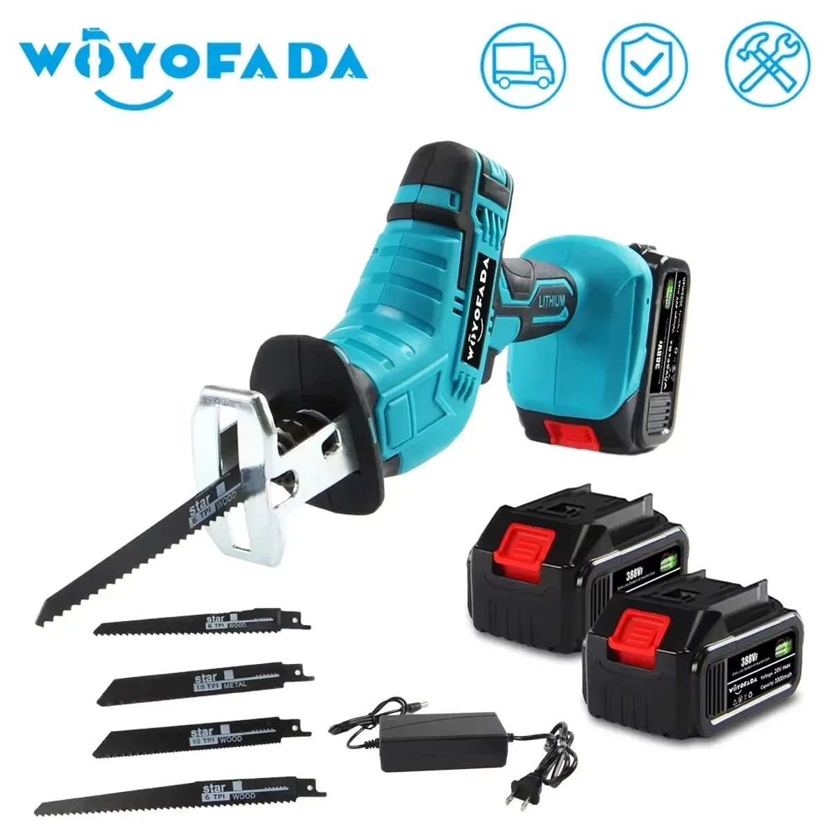 Cordless Reciprocating Saw 18V Adjustable Speed Chainsaw Wood Metal PVC Pipe Cutting Reciprocating Saw Power Tool By WOYOFADA 