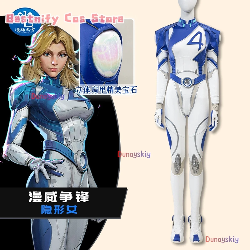 Invisible Woman 코스프레 Jumpsuit Costume Wig Strategist Hero Dr. Susan Uniform Halloween Game Party Sexy Clothes