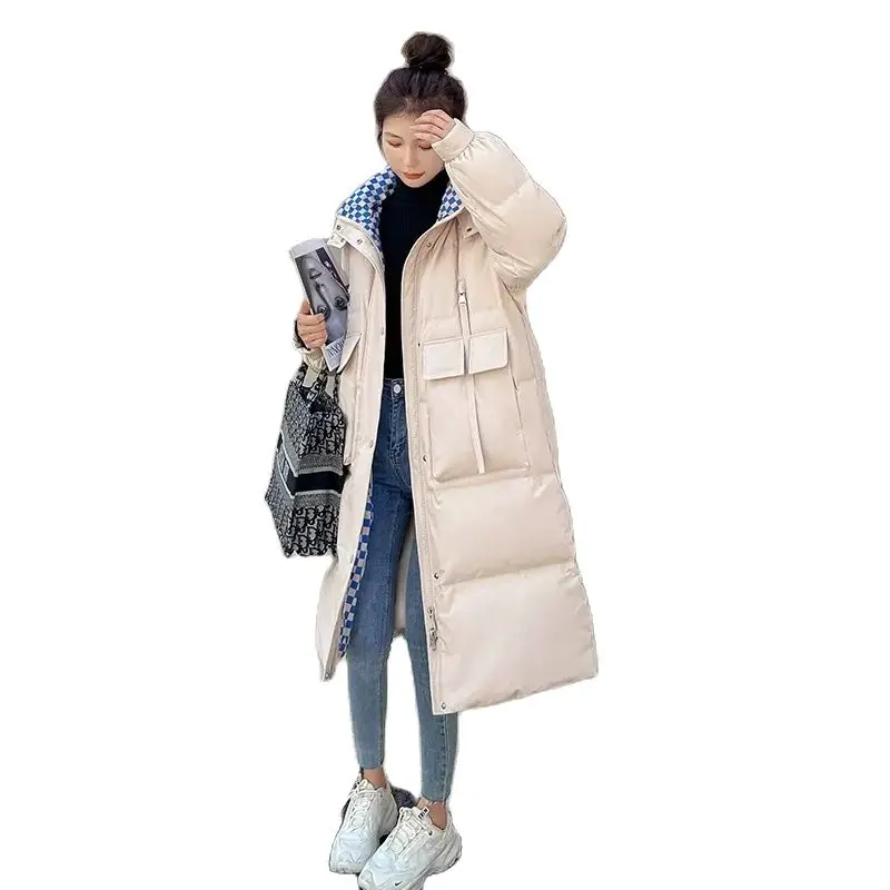 2022 New Down Jacket Thicken Female Mid-length Hooded Solid Color Korean Version All-match Casual Thickened Jacket For Commuting