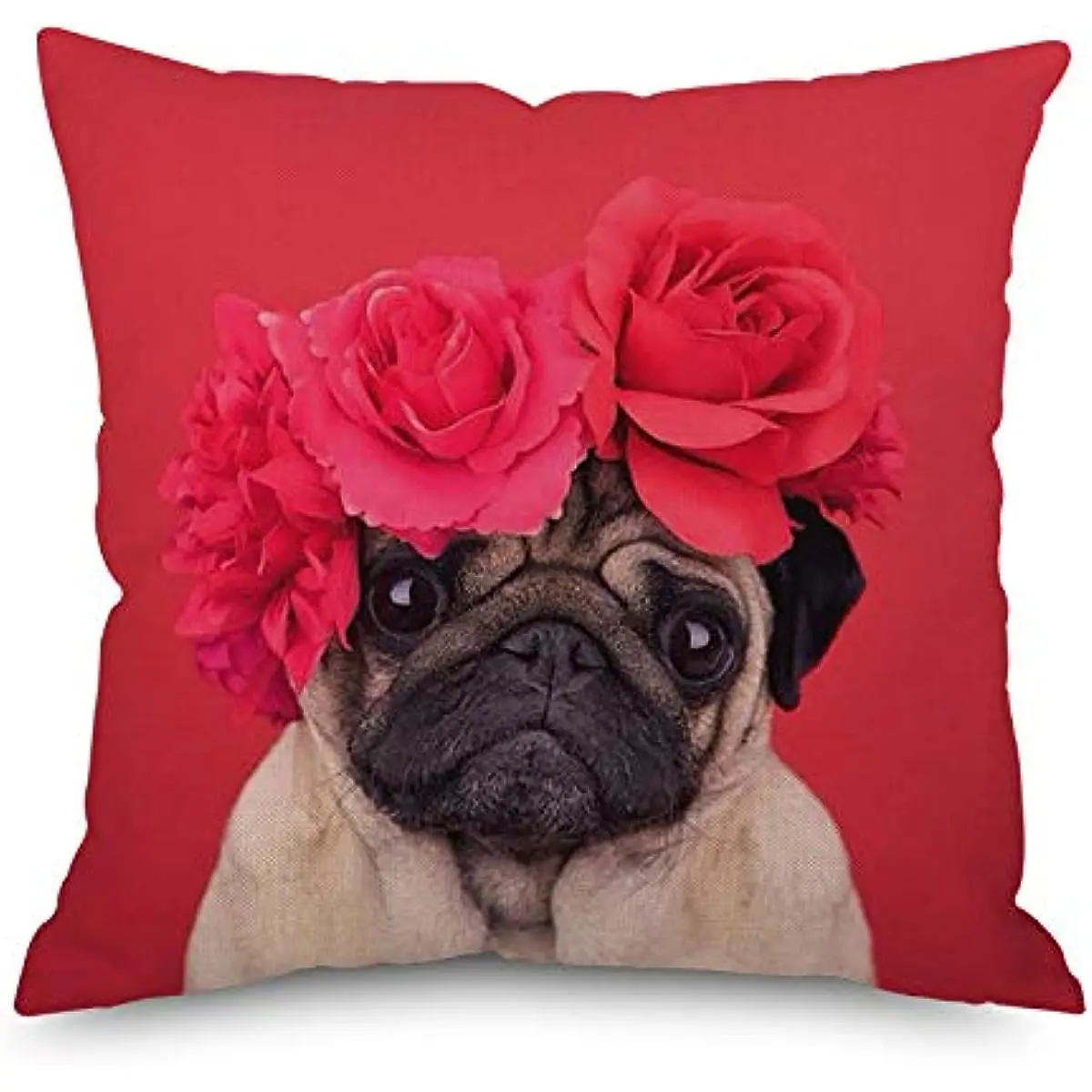 Pet Pug, Bulldog Decorative Cushion Pillowcase, Single-Sided Printing, Linen Square Cushion Cover 40X40cm