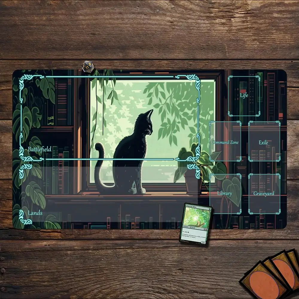 

Magic Playmat card gaming mat with zone Cat illustration design mtg playmat Desk Mat gamer keypad expansion mousepad office pad
