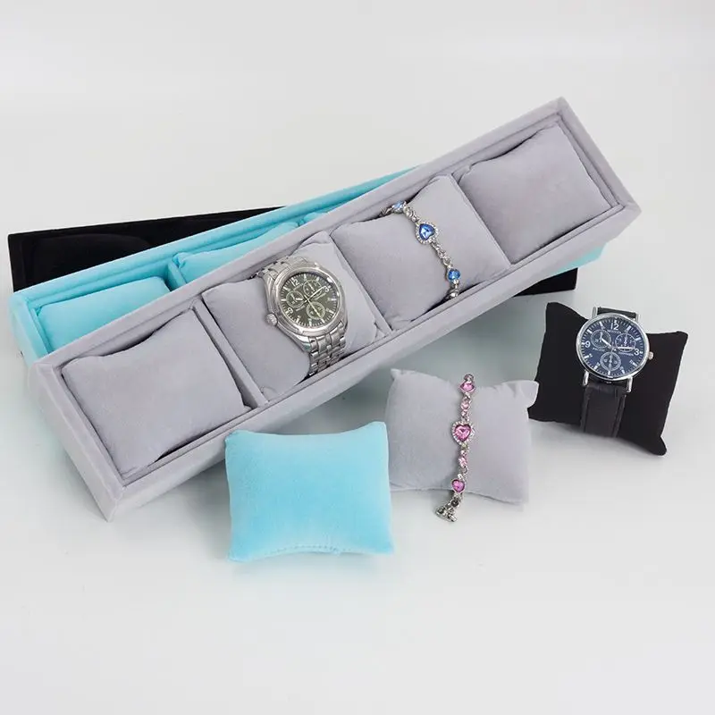 

4 Slot Watch Jewelry Display Tray with Soft Pillow Holder Bracelet Chain Watches Storage Tray Earring Ring Organizer Showcase