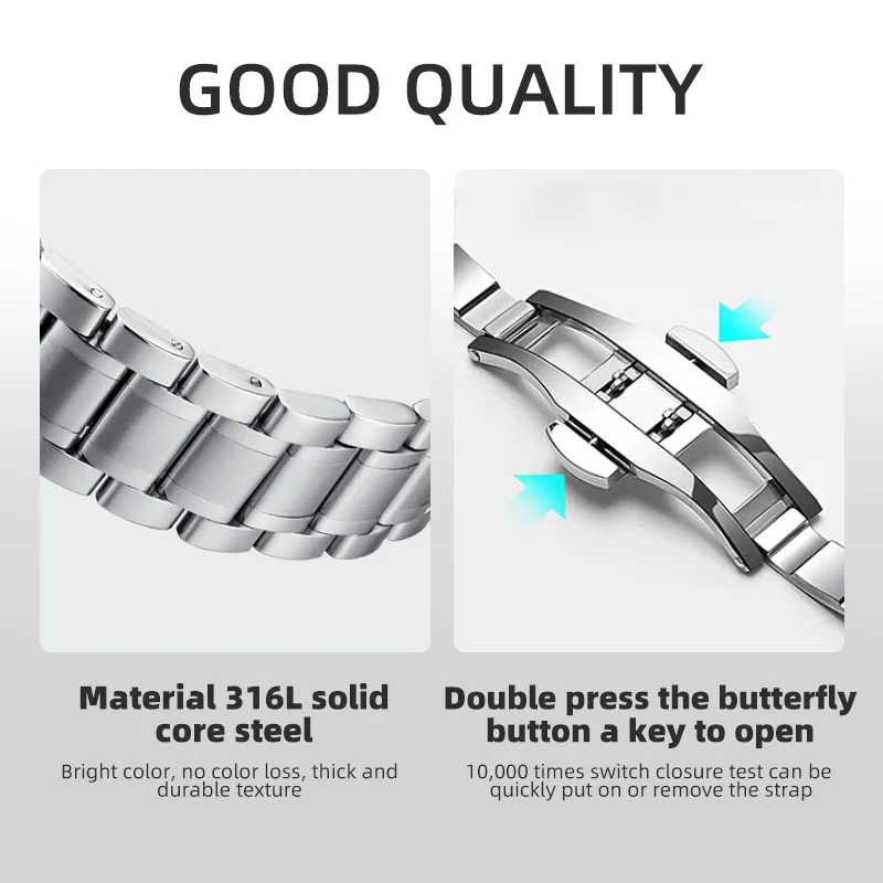 Solid Stainless Steel Watch Band for LONGINES Curved End Adapter Bracelet 12/14/15/16/17/18/19/20/21/22/24/26mm Universal Strap