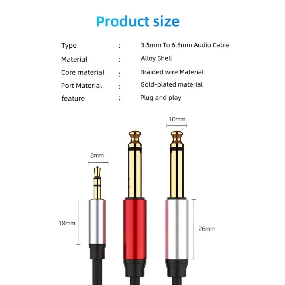 

3.5mm Male 1/8" TRS To Dual 6.35mm 1/4" TS Male Jack Mono Stereo AUX Audio Adapter Y Splitter Cable for Guitar Mixer Amplifier