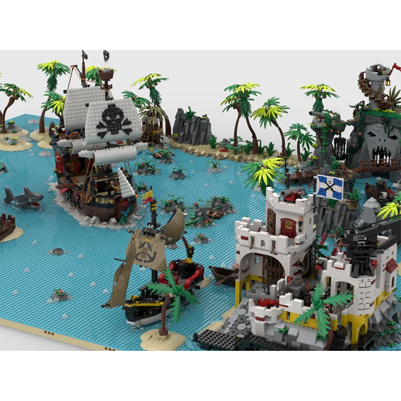 القرون الوسطى القراصنة وحدات المشهد خريطة MOC بنة صغيرة نموذج التجمع الأصالة الطوب لغز اللعب جمع هدايا عيد الميلاد