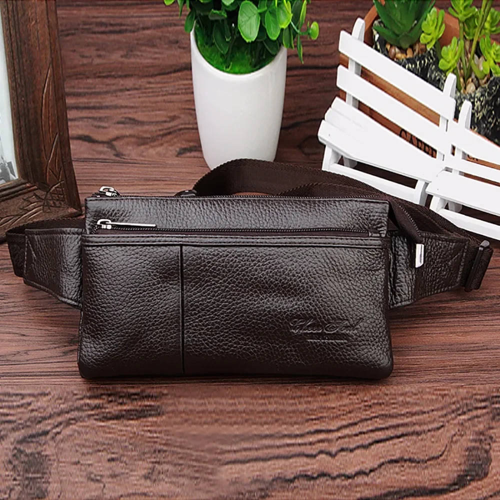 Real Genuine Leather Men Fanny Waist Bag Fashion Purse Pocket Mobile Phone Case Hip Belt Bags Male Cowhide Sling Chest Day Pack