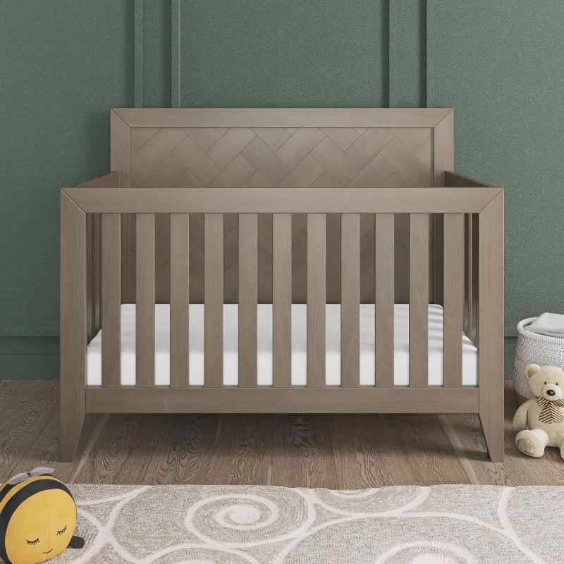 4-in-1 Convertible Crib, Baby Crib Converts To Day Bed, Toddler Bed and Full Size Bed, 3 Adjustable Mattress Positions