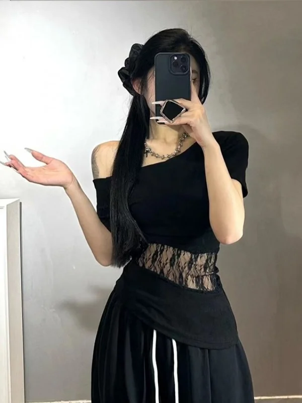 

Faionable Lace Splice Slim Fit ort Sve футболка женский топ для поездок на работу Sle корейская версия чистый цвет осень новое поступление