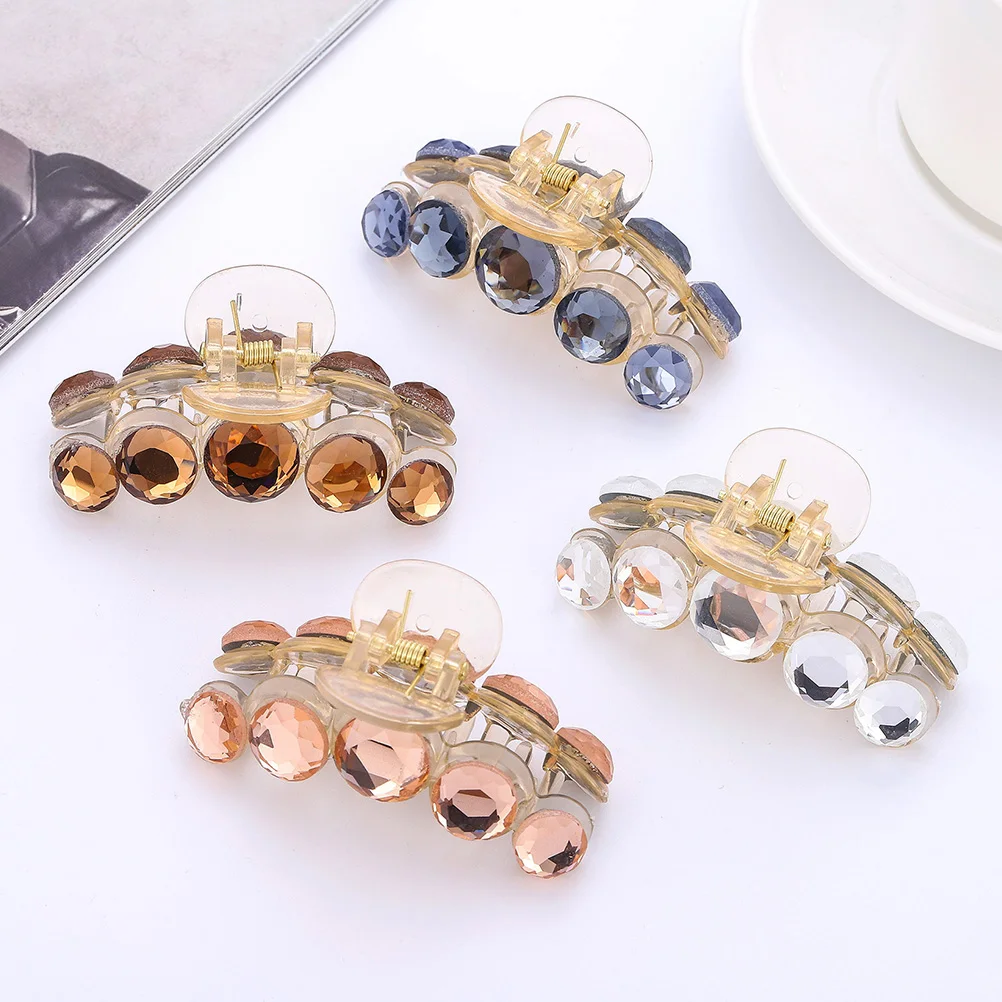 

4pcs Crystal Hair Clamps Plastic Resin Durable Stylish Outing Accessories Sweet Design Thin Thick Hair Ladies