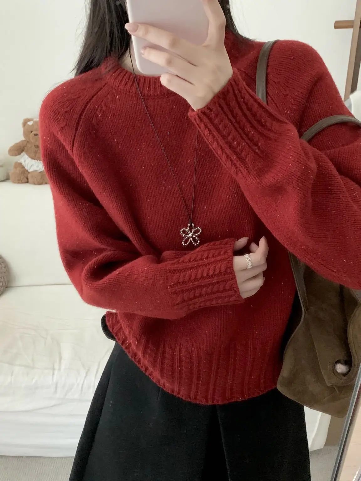 

Шерстяной свитер, корейский нежный и простой однотонный шерстяной свитер в полоску с толстой вязкой