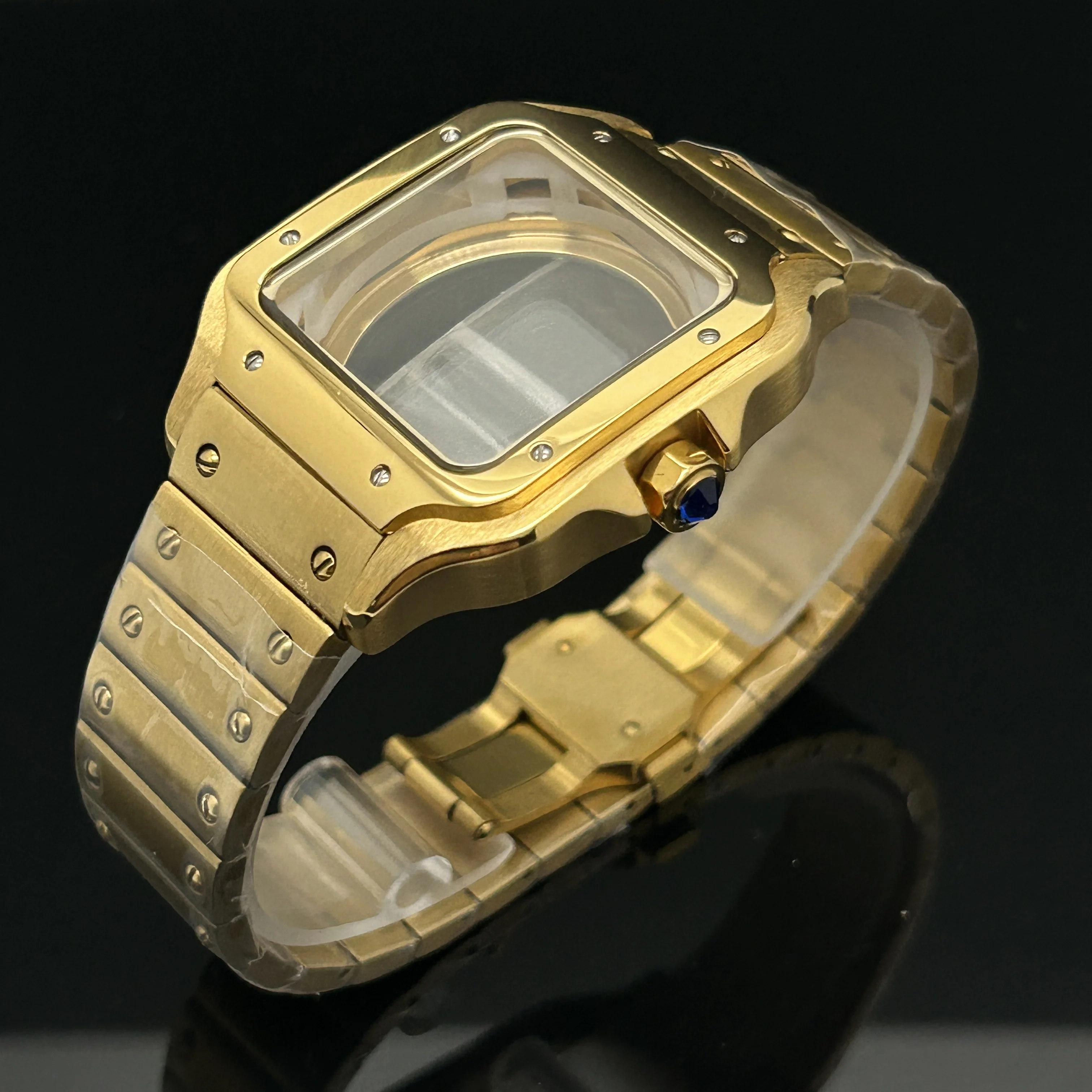 

Серебряный квадратный корпус для часов 38 мм из нержавеющей стали для модификации часов Seiko Santos, аксессуары для механизмов NH36 NH35, без логотипа