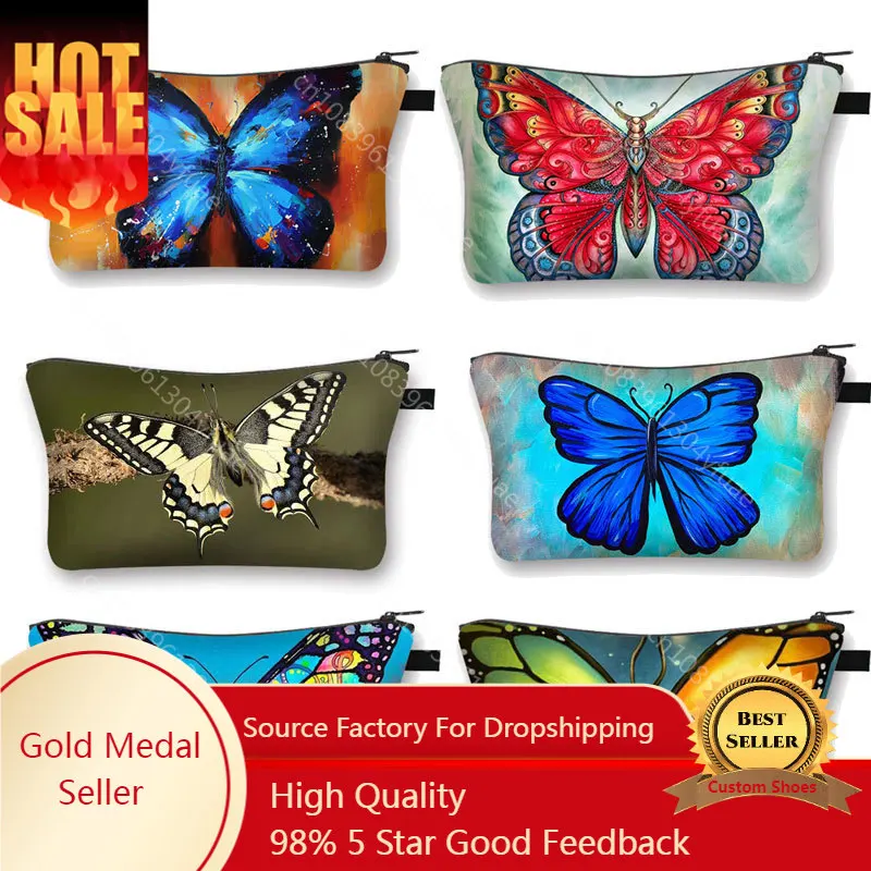 Butterfly Printed Ladies Cosmetics Bags Woman Make Up Bag For Travel Femme Oragnizer Travel Portable Toiletry Wrap