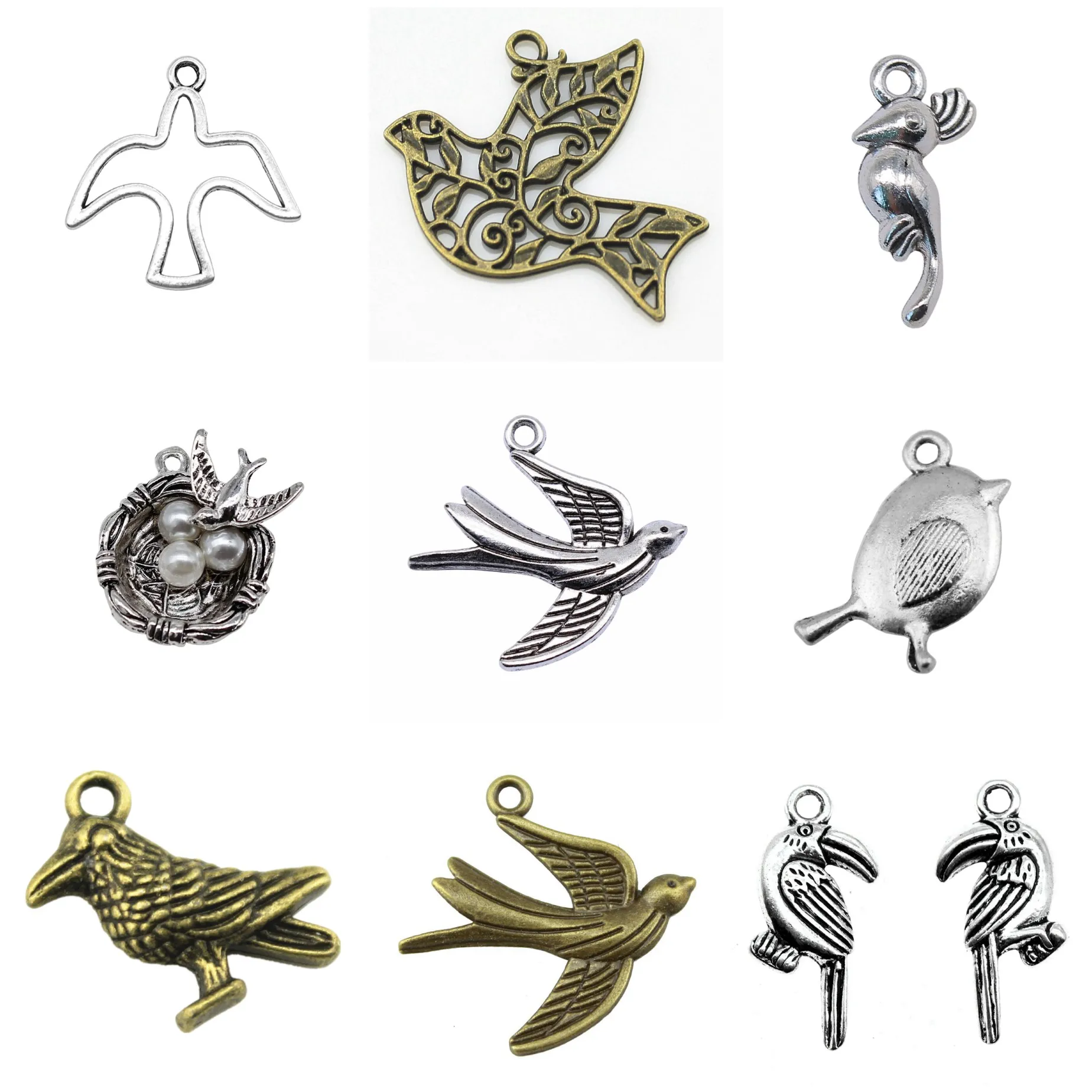 Bird Cage Bird Matching Pair Charms Pendant Vintage Jewelry Set Pendant Charm For Necklace Bracelet Earring DIY Jewelry Findin