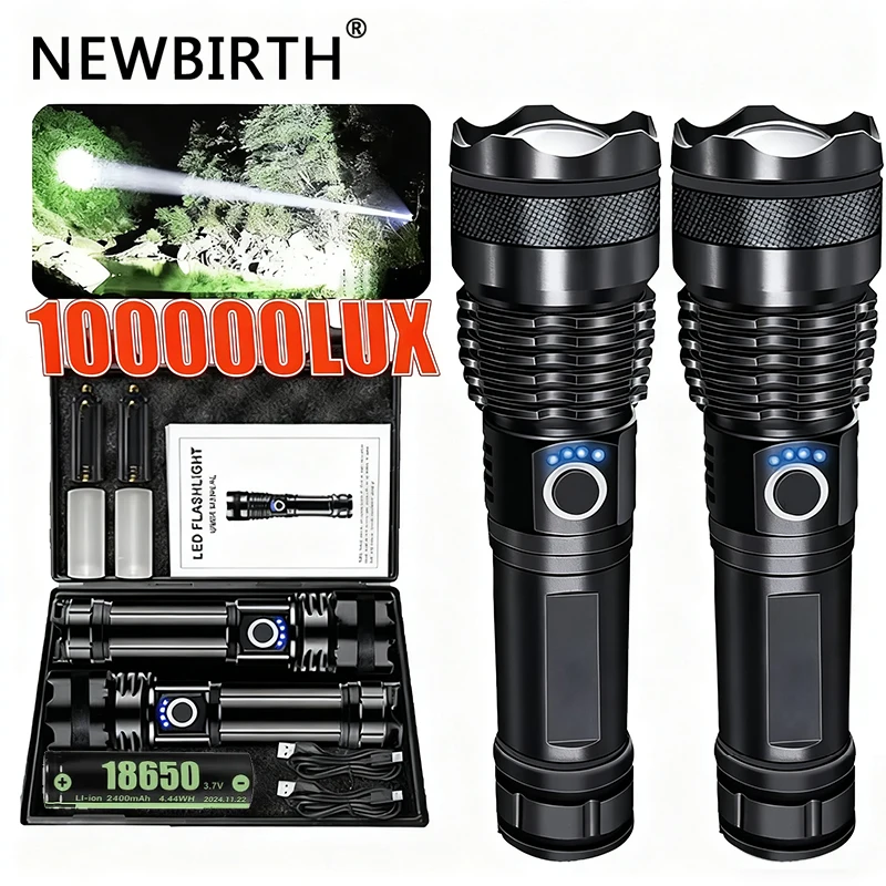 High Power LED Flashlight Rechargeable 5 Mode Aluminum Alloy Telescopic Zoom Torch Tactical Lamp for Outdoor Camping Fishing