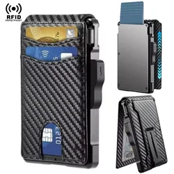EDC Tactical Smart RFID Money Clip Metal Wallet Mens Minimalist Slim Leather Credit Card Holder Bifold Pop Up Wallets for Men