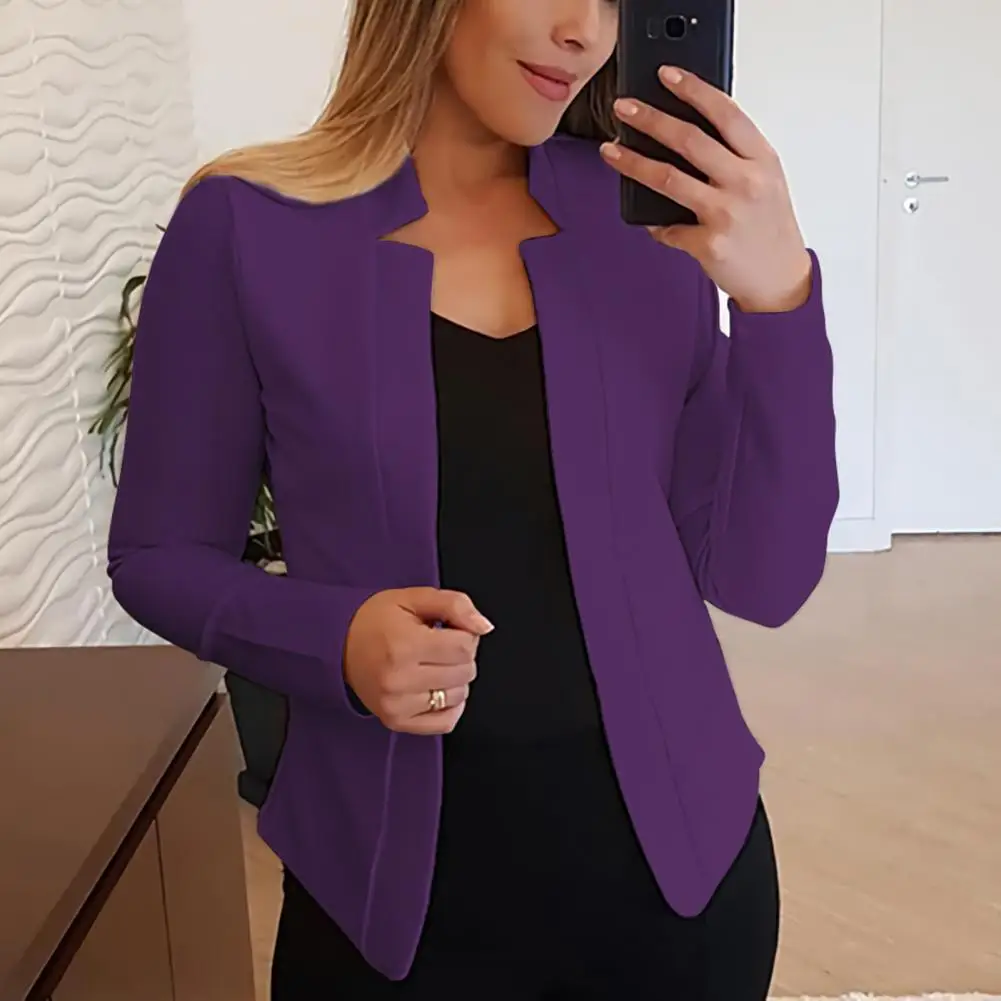 Notch Collar Women Blazer Chic Spring Coat Slim Fit Open Stitch Cardigan Plus Size OL Style Business Outwear Commute Clothes