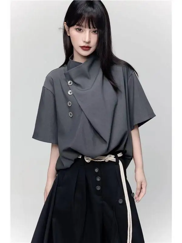 Loose Fit Ort Sve Irt New Chinese Sle Ex Retro Design Youth Faion Summer Casual Wear Stehkragen Regelmäßige Länge