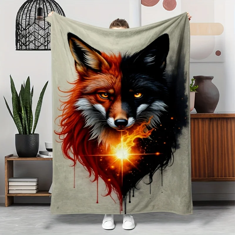 1pc Fox Head Pattern Blanket, Lightweight Soft Gift Throw, Nap Blanket, Cover Blanket, Sofa Blanket Camping Travel Multi-Purpose