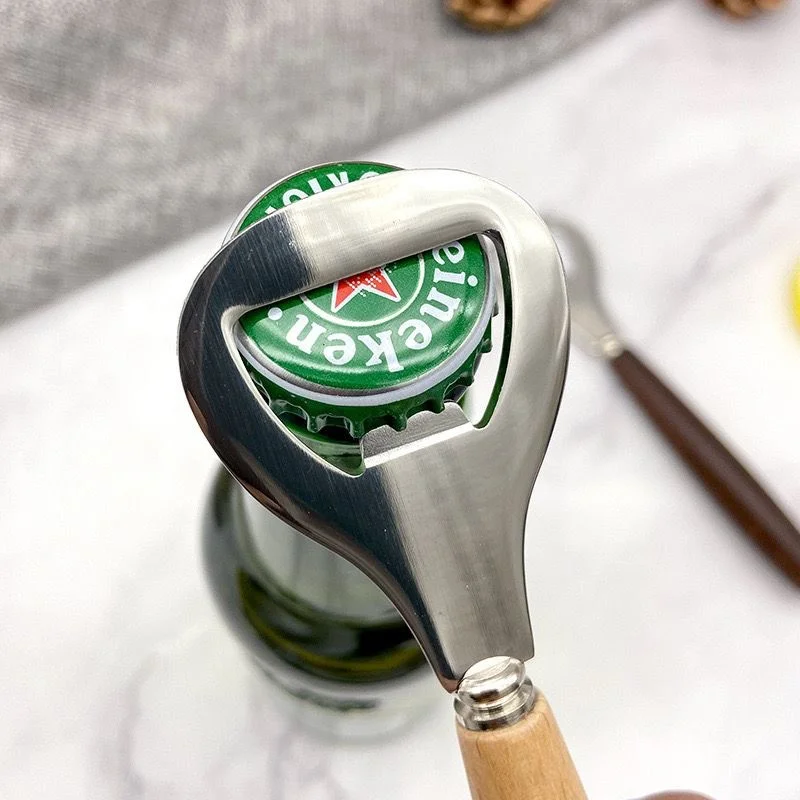 

Wooden Handle Beer Bottle Opener, Stainless Steel; Unique Design; Perfect For Opening Beer, Soda, And Other Beverage Bottles.