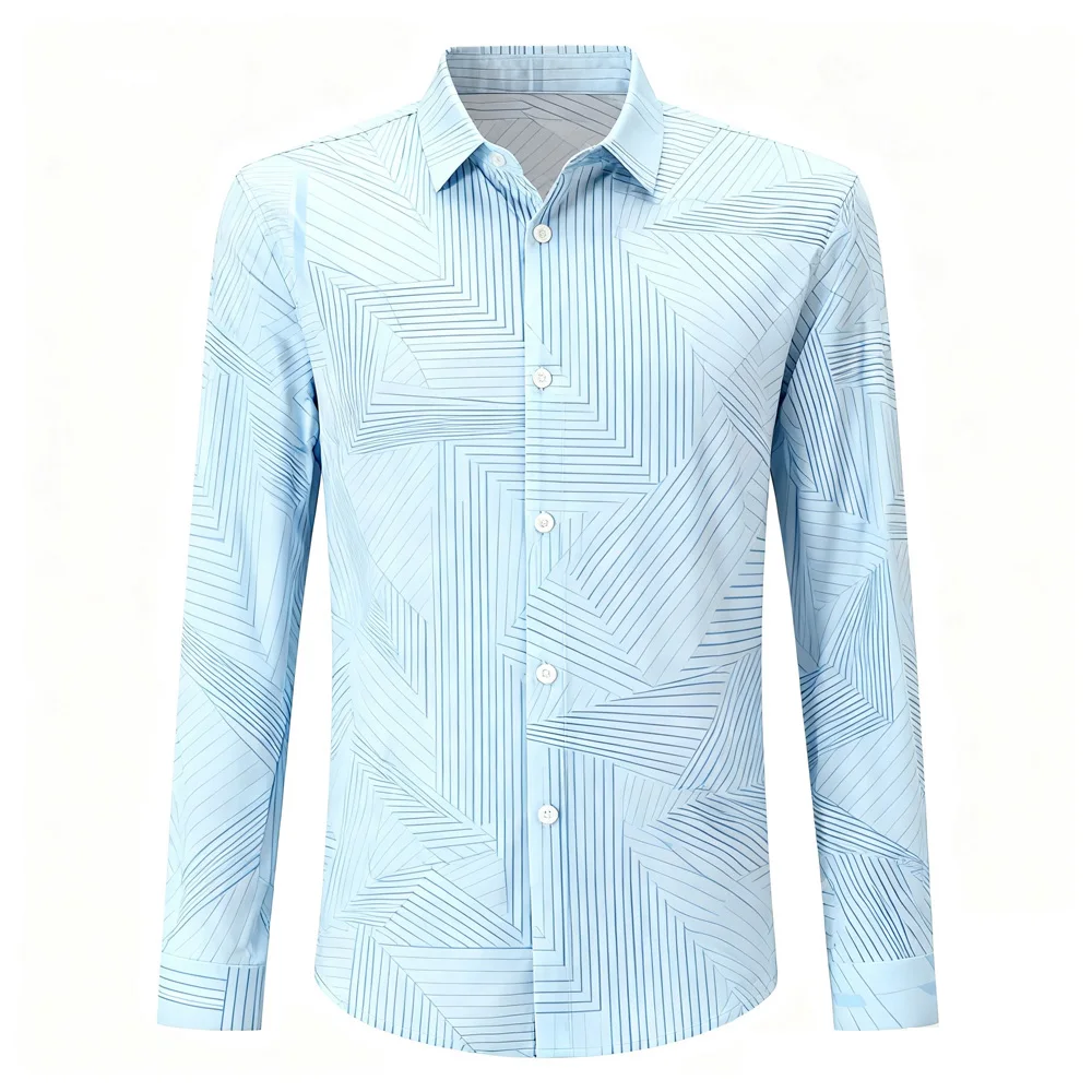 Men's New Long-sleeved Simple Business Light-colored Elastic Xmas Shirt Hawaii Beach Vacation Outdoor Party Outer Wear for Men