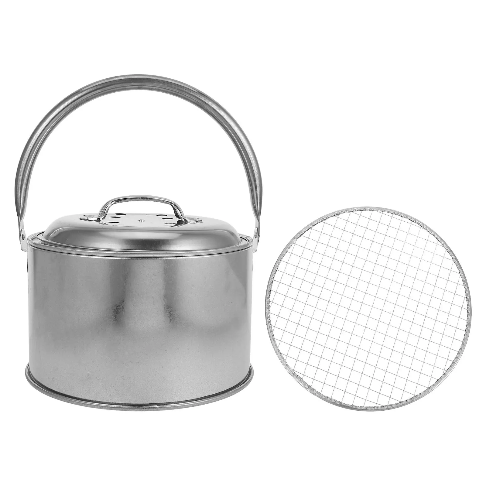 

1 Set Fire Pit Barbecue Grill Outdoor Cooking Equipment Portable Charcoal Heating Stove Campfire Pot Iron Grill Rack for Camping