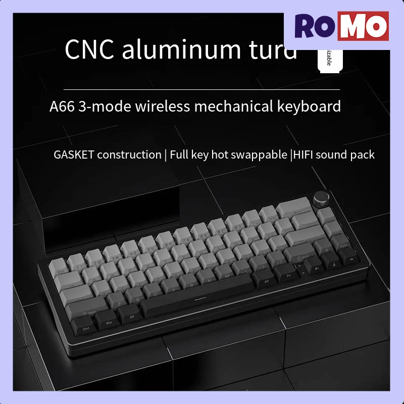 Technology A66 Mechanical Keyboard Three Mode Bluetooth Aluminum Keyboard 66key Gasket Hot Swap RGB PBT Rollover Office Keyboard