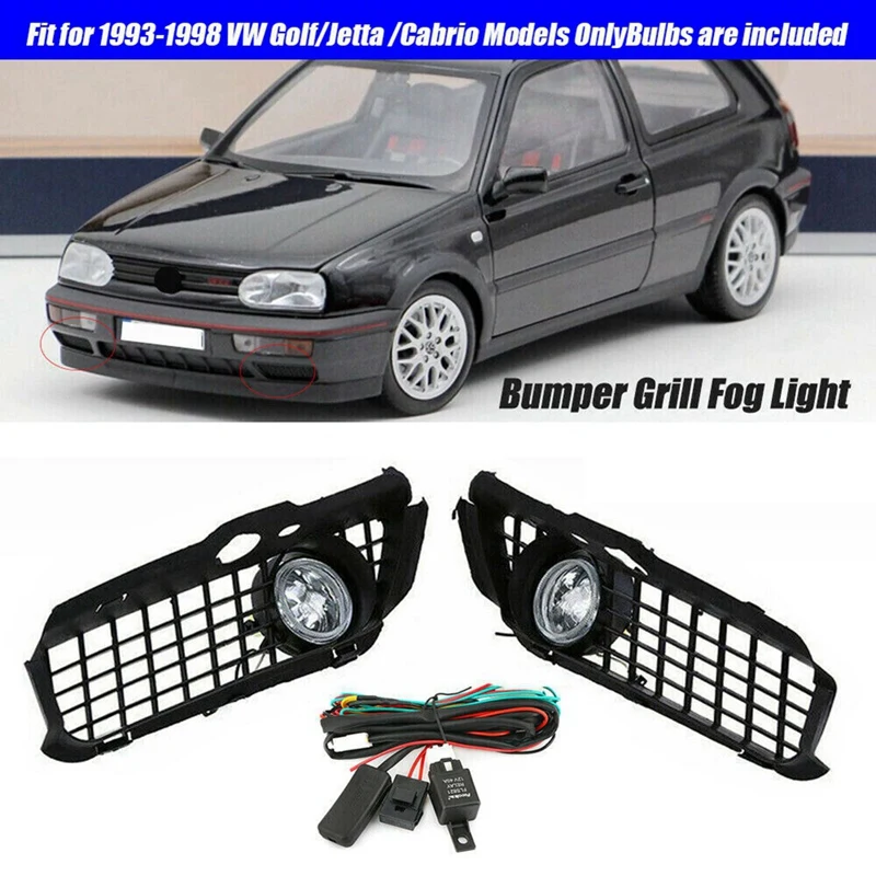 1Pair Car Front Bumper LED Fog Lamp Grille Cover For VW Golf Jetta MK3 Cabrio 1993-1998 White Drl Driving LED Fog Light Parts