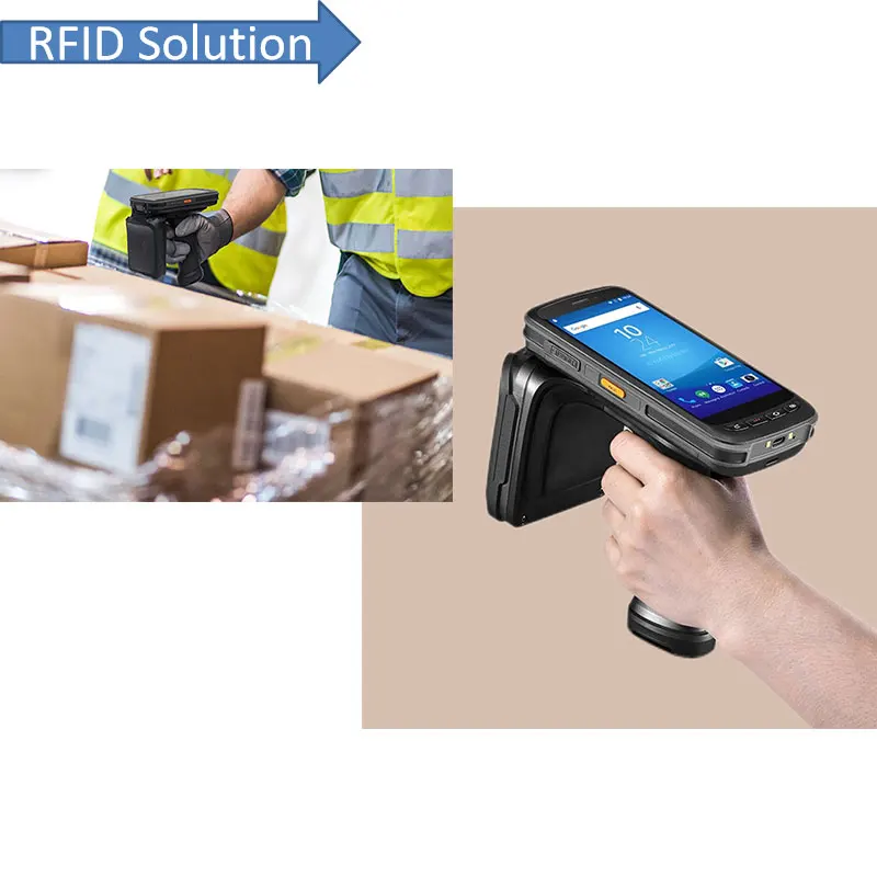 Android system 1-15m long range portable Handheld uhf RFID reader Bluetooth impinj chip read multi tag mobile phone wifi reader