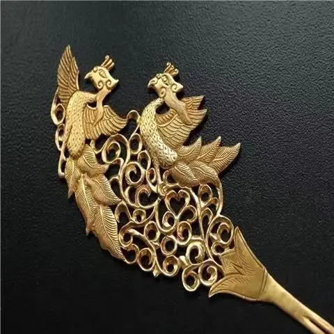 Copper Plated Gold Chisel Engraving Restoration Tang Dynasty Hairpin  Accessories Antique Gold and Silver Jewelry Hairpin Bride