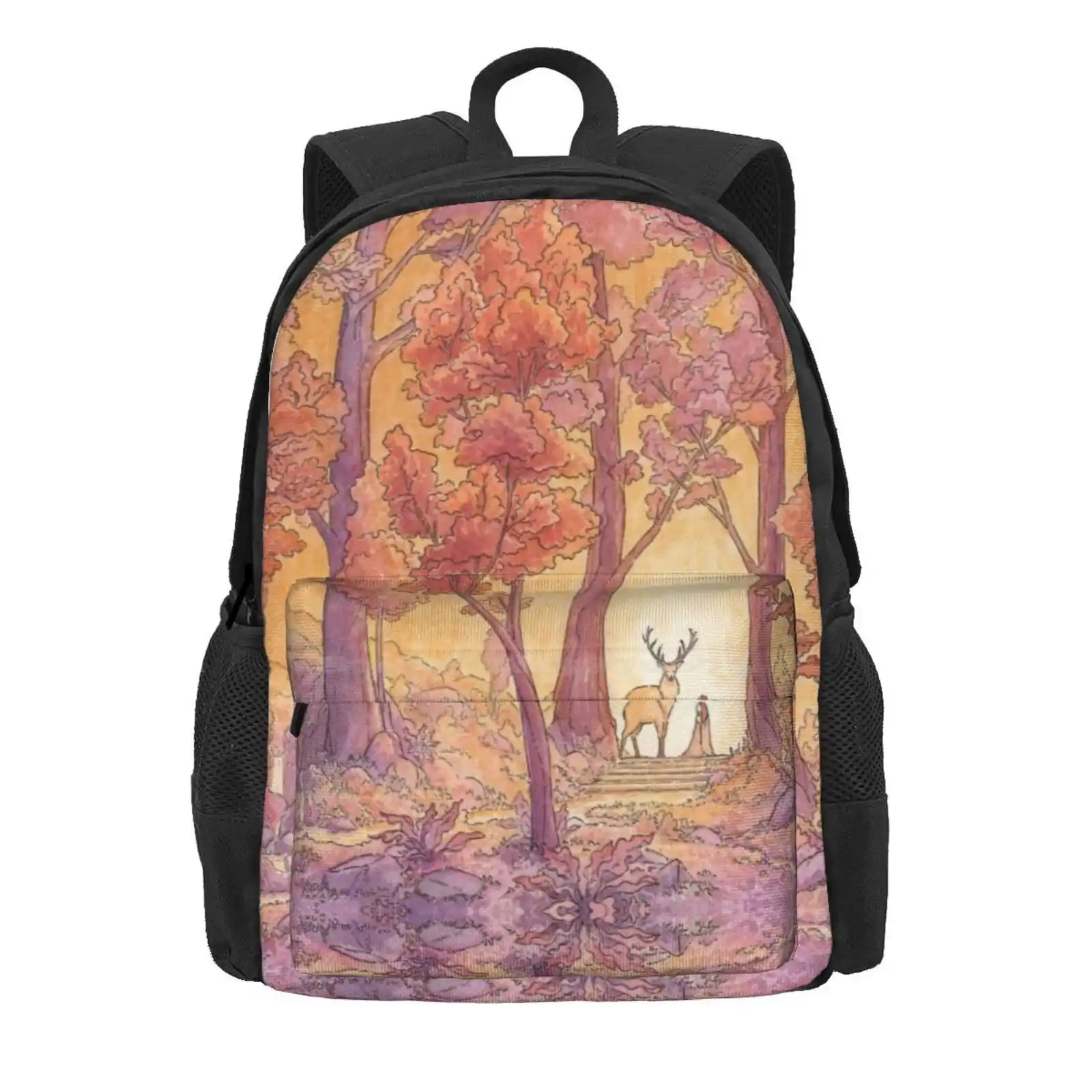 Cathedral Hot Sale Schoolbag Backpack Fashion Bags Forest Fantasy Landscape Trees Deer Stag Girl Woman Whimsical Fantastical