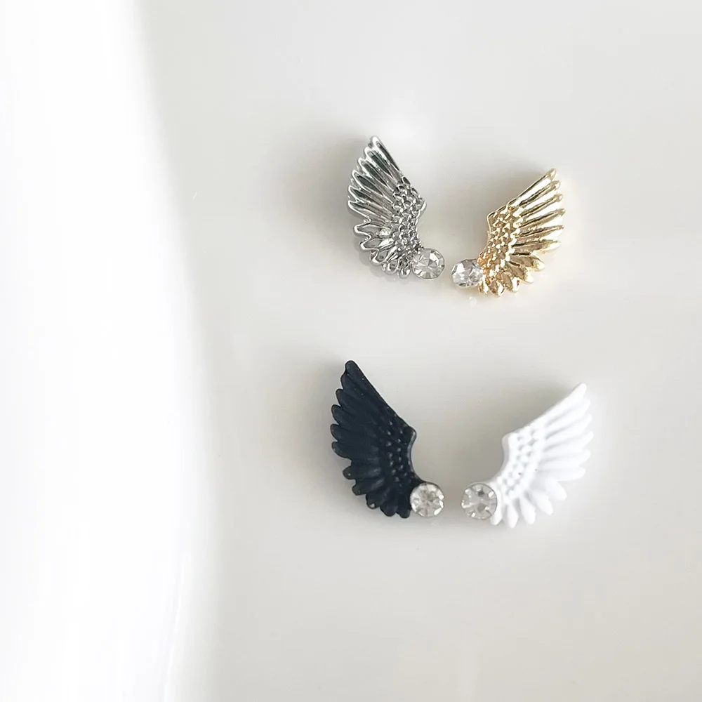 -Victoria's Wings- Mythology Style Metal Alloy Holy Angel Fur Details Wings Diamonds Charms Left Right Chrome Nailfit Jewels 404