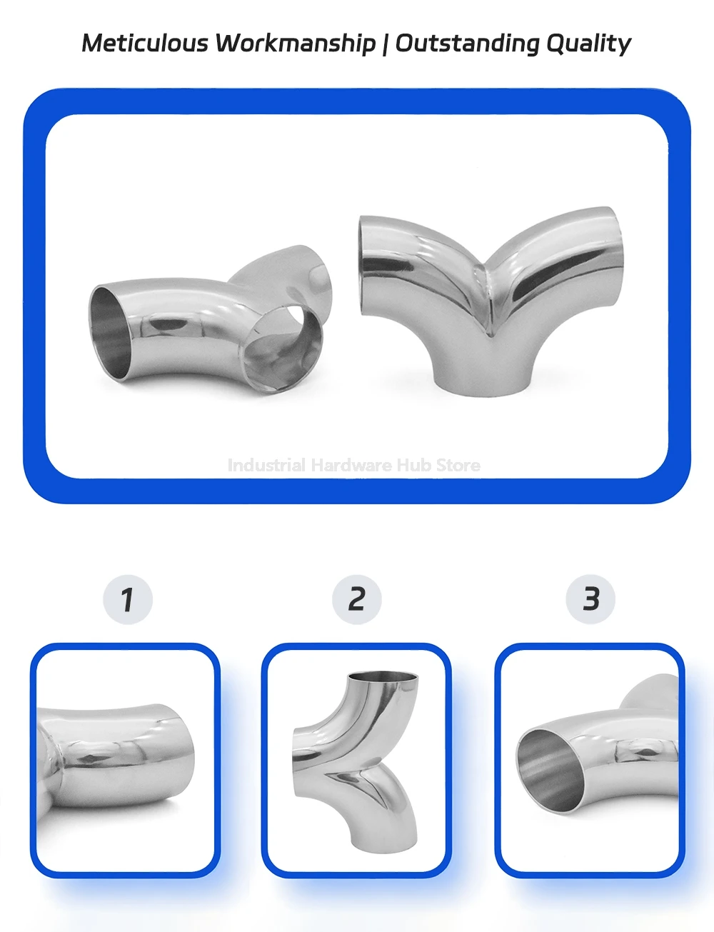 19/25-102mm Rohr-Außendurchmesser SUS 304 Edelstahl Sanitär-Stumpfschweiß-Y-förmiges 3-Wege-T-Stück, für Lebensmittel, Getränke, Pharmazeutik – Detail 1