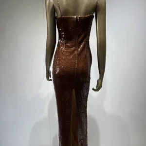 Sexy ohne schlaflose Floar Floar Floar Damen Bodycon -Akten, Maxikleid lang, braun, hell, elegant, Nachtparty, Club, Luxus 8 Hauptverkäufe langes braunes Kleid - №8