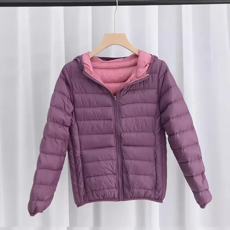 Piumino reversibile con cappuccio autunno inverno donna leggero sottile piumino d'anatra bianca Parka da donna corto piumino di grandi dimensioni capispalla