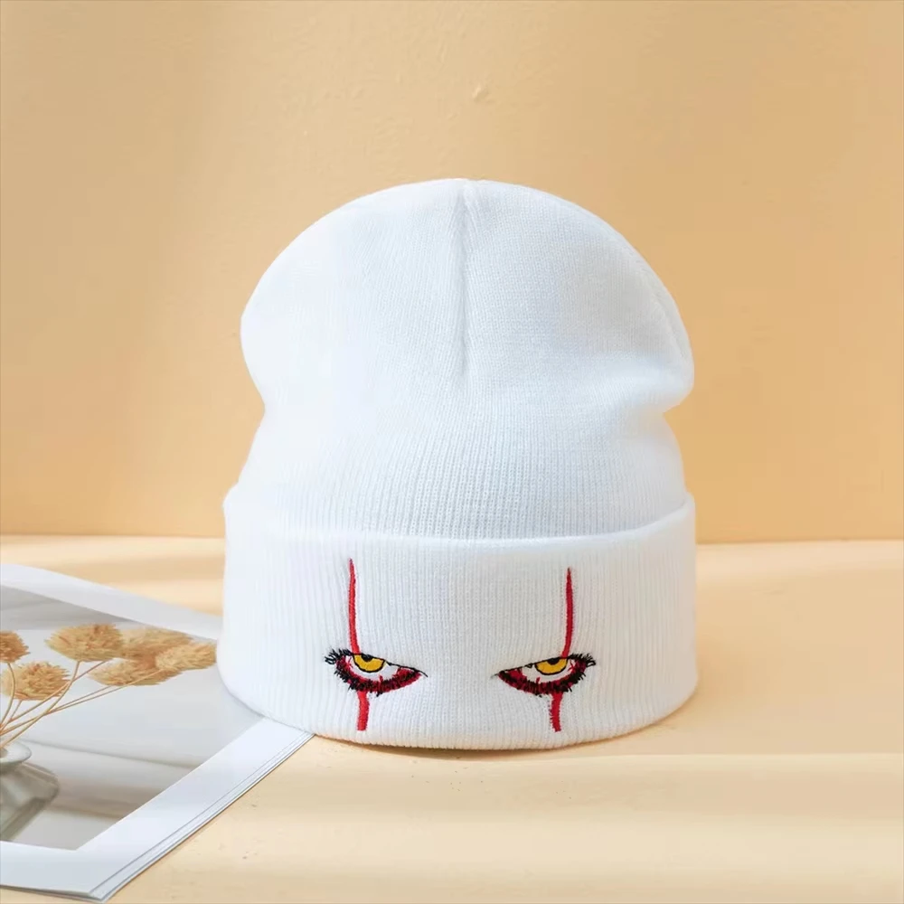 Embroidered Woolen Beanies Hat Scary Clown Eyes Cosplay Knitted Women Autumn Winter Outdoor Warm Hip Hop Sport Fashion Ski Cap