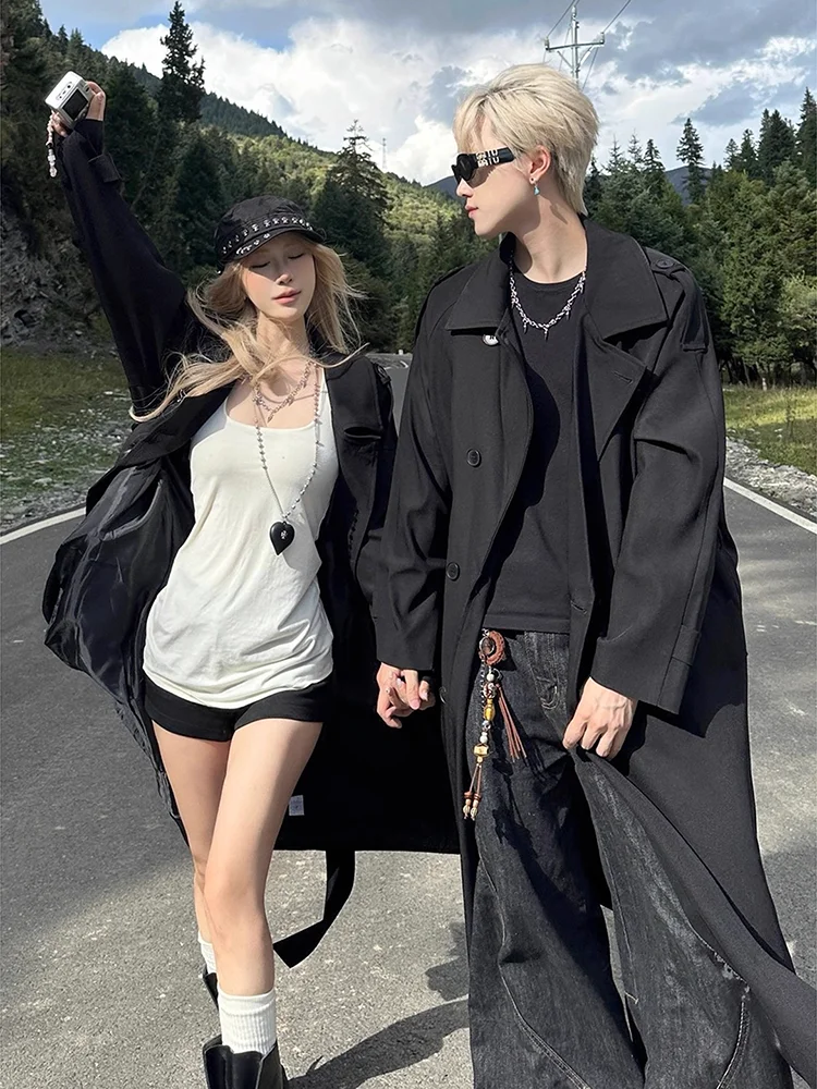 

Пальто Briti Sle для пар, мужское и женское, средней длины, ниже колена, с двубортной застежкой, осенняя модная верхняя одежда, молодежное, популярное