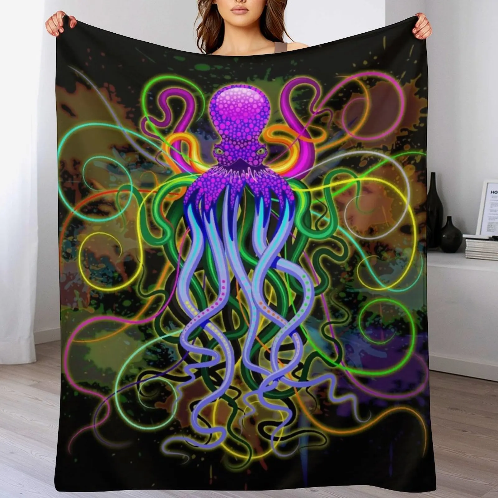 Octopus Psychedelic Luminescence Throw Blanket Soft funny gift Blankets