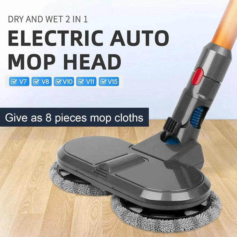 Electric Mop Head Attachment For Dyson V7 V8 V10 V11 V12 V15, Dual Rotating Motors With 6 Pieces Washable Mop Pads