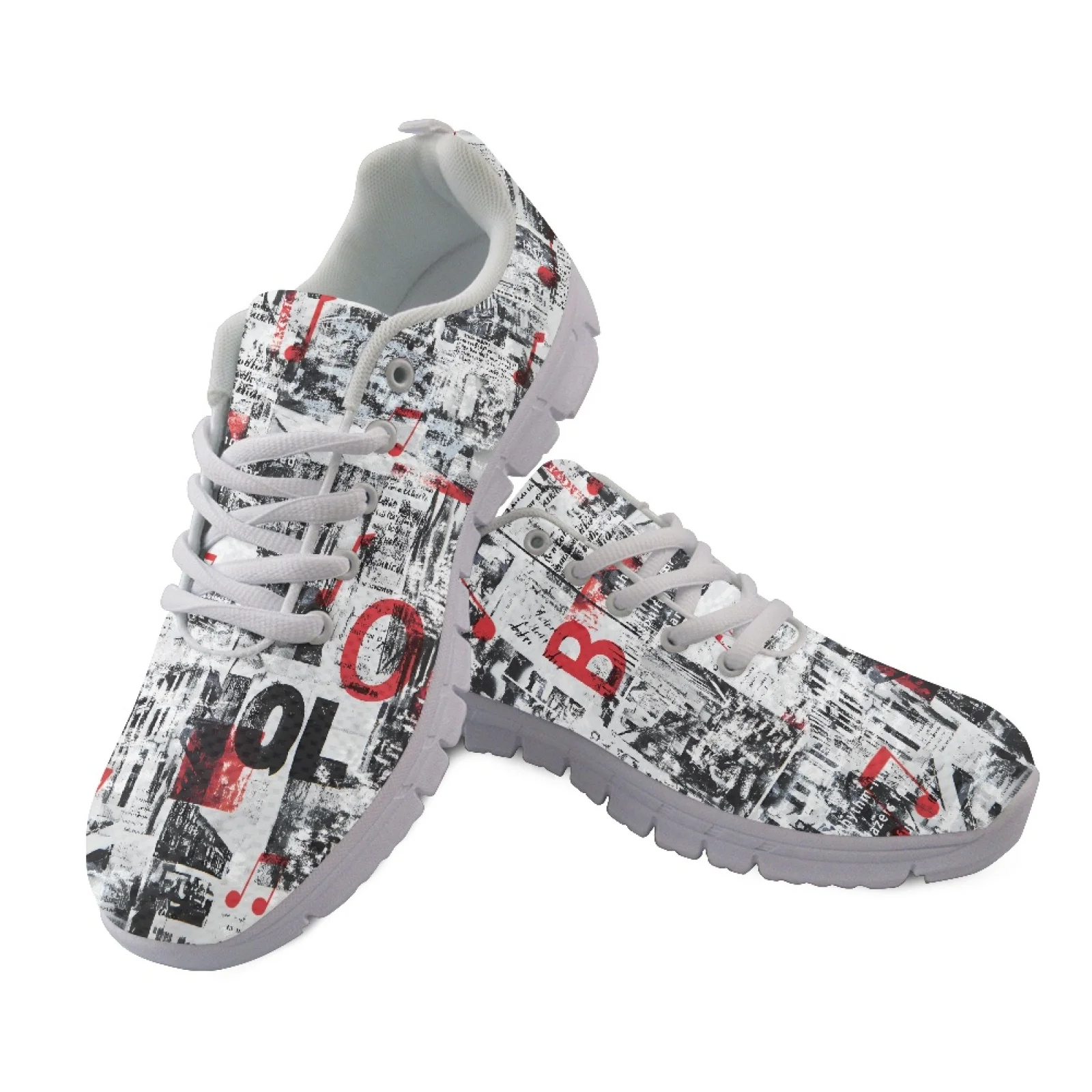 Coloranimal Anti-Slip Lace Up Athletic Sneaker for Women Women Running Shoes for Training Music Newspaper